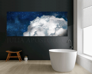 Dark Blue Cloud Art Abstract Cloudscape, Celestial Painting Canvas Print Trend Art, Extra Large Art, Navy Blue Cloud Painting, Cloud Wall Art, Julia Apostolova, Abstract Cloudscape, Trend Art, Textured Canvas, Dark Blue Wall Art, Large Cloud Painting, Cloud Oil Painting, Bedroom Decor, Interior, Trendy, Trend Decor, Living Room, Blue Painting, Interior Designer, Bathroom, Blue Art, Naby Blue Decor, Art over Bed, Large Wall Art