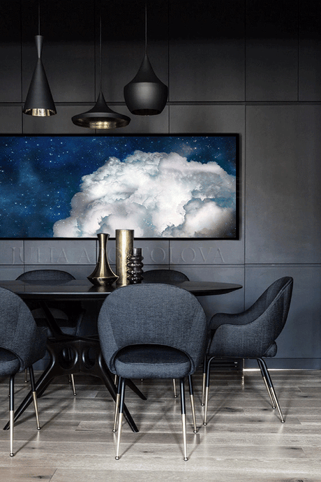 Dark Blue Cloud Art Abstract Cloudscape, Celestial Painting Canvas Print Trend Art, Extra Large Art, Navy Blue Cloud Painting,  Interior Designer, Dining Room, Cloud Wall Art, Julia Apostolova, Abstract Cloudscape, Trend Art, Textured Canvas, Dark Blue Wall Art, Large Cloud Painting, Cloud Oil Painting, Bedroom Decor, Interior, Trendy, Trend Decor, Living Room, Blue Painting, Blue Art, Naby Blue Decor, Art over Bed, Large Wall Art,
