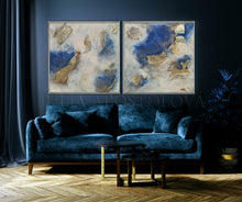 Diptych, Set of two paintings, Blue and Gold, Gold Leaf Wall Art, Interior, Home Decor,Huge Original Painting, Navy Blue Gold Leaf Art for Luxury Minimalist Decor, Artist Julia Apostolova, Gold Leaf Art, Glam Decor, Interior, Design, Large Wall Art, Dining Room,  Livingroom