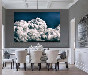 Navy Blue Painting, Cloud Wall Art, Julia Apostolova, Abstract Cloudscape, Trend Art, Textured Canvas, Dark Blue Wall Art, Large Cloud Painting, Cloud Oil Painting, Bedroom Decor, Interior, Trendy, Trend Decor, Living Room, Blue Painting, Blue Art, Naby Blue Decor, Art over Bed, Large Wall Art, Interior Designer, Dinning Room