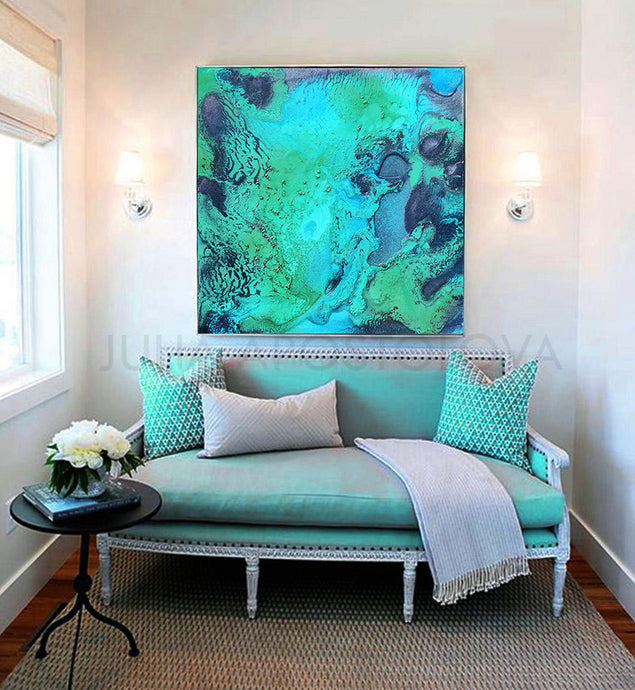 Ocean Abstract Art, Coastal Canvas Print Painting, Turquoise Seascape, Modern Decor, Julia Apostolova, Great Barrier Reef, Spa Decor, turquoise teal wall art decor, coastal wall art, turquoise zen minimalist art, interior, decor, bedroom art