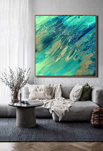 Turquoise Abstract Art Blue Painting Ocean Wall Art Canvas Print Seascape Wall Art, Julia Apostolova