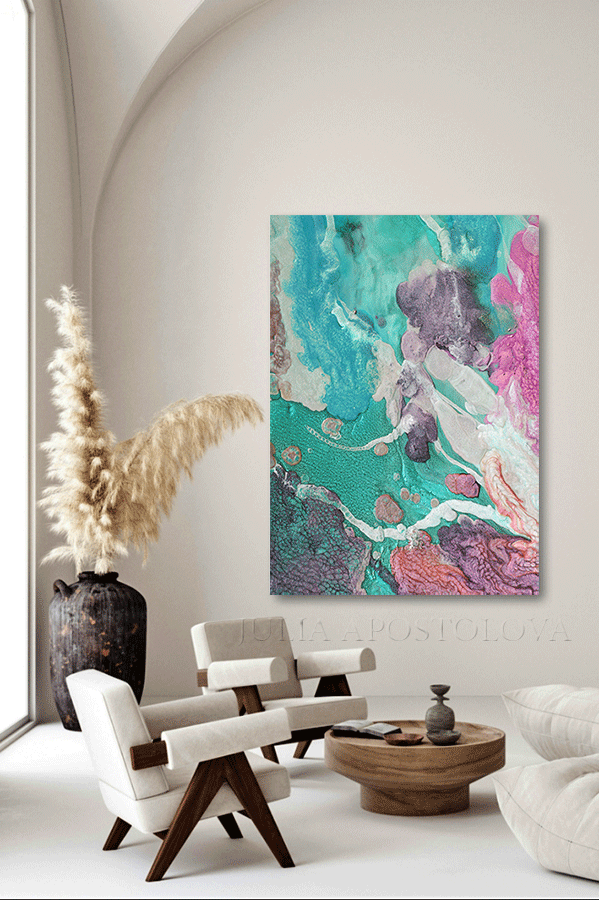 Turquoise Pink Wall Art Teal Painting Abstract Canvas Print