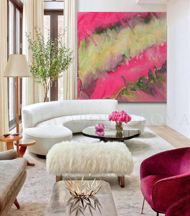 Pink and Gold Wall Art, Pink Champagne, Pink Abstract Painting, Modern Wall Art Home Decor, Large Print, Minimal Art, Pink Gold Abstract, Julia Apostolova, Pink Interior, Decor, Design, Livingroom, Girl Kids Room Decor, Interior Designer, Canvas, Textured Canvas, Ready to Hang
