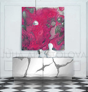 pink and silver, purple and silver, julia apostolova art, amaranth wall art, amaranth color, Amaranth Abstract, Wall Art, Gallery Wrapped Canvas Print, Contemorary, Home Decor, Feng Shui, Colour Art, Abstract Print, Minima Art, Pink, Interior, Decor, Livingroom, Interior Designer, Square Painting, Julia Apostolova, Large Wall Art