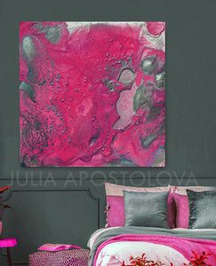 pink and silver, purple and silver, julia apostolova art, amaranth wall art, amaranth color, Amaranth Abstract, Wall Art, Gallery Wrapped Canvas Print, Contemorary, Home Decor, Feng Shui, Colour Art, Abstract Print, Minima Art, Pink, Interior, Decor, Livingroom, Interior Designer, Square Painting, Julia Apostolova, Large Wall Art