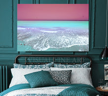 Turquoise Pink Wall Art Aerial Beach Canvas Print, Huge Relaxing Art for Bedroom, Pilates, Spa Decor