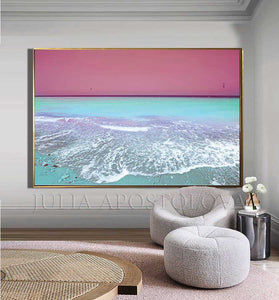 Pink Sky and Turquoise Waters, Turquoise Pink Wall Art, Aerial Beach, Canvas Print, Coastal Decor, Huge Relaxing Art for Bedroom, Pilates, Spa Decor, Coastal Wall Art Canvas, Pastel Colors, Pastel Wall Art, Relaxing Art, Interior, Home Decor, Ocean Waves, Seascape, 