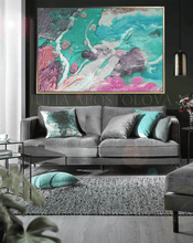 Turquoise Pink Wall Art Teal Painting Abstract Canvas Print ''Underwater Life'' Coastal Boho Decor wall art colorful abstract canvas print, teal art, large painting, julia apostolova, home decor, contemporary, modern, interior, decor, wall art,, textured, teal print painting, turquoise and pink art, rectangular art, office, home wall decor, dinning room