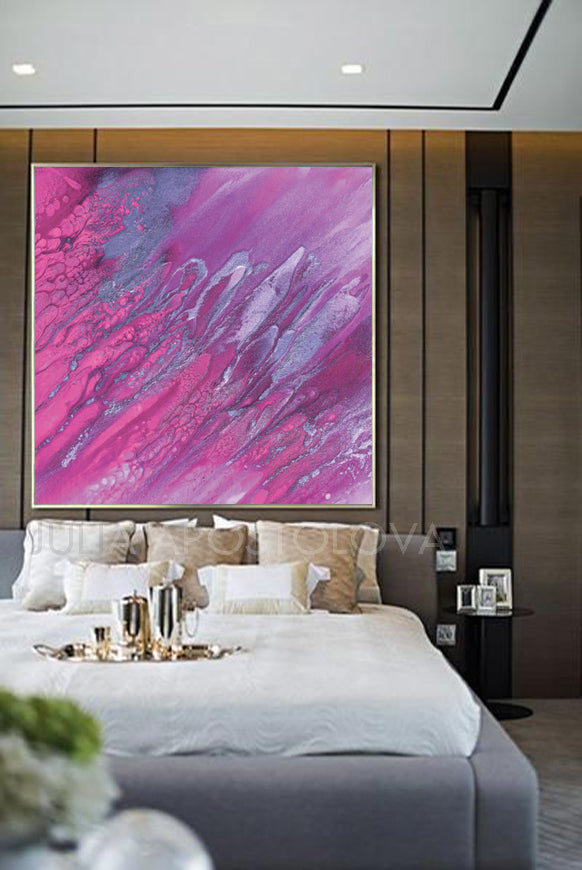 Purple Wall Art, Large Abstract Canvas Print, Romantic Purple Minimalist Painting, Purple Abstract,  Julia Apostolova, Purple Silver Art, Girl Room Decor