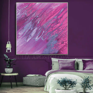 Purple Wall Art, Julia Apostolova, Purple Silver Art, Large Abstract Canvas Print, Romantic Purple Minimalist Painting, Girl Room Decor