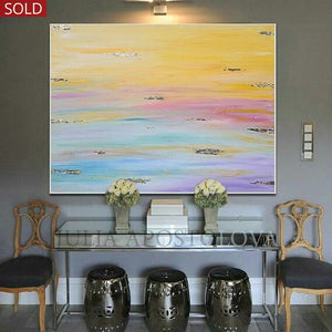 Original Minimalist Abstract Wall Art Painting with Pastel Colours and Embellished with Gold Leaf