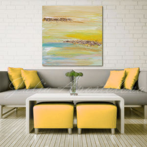 Yellow Gold Blue Abstract Print, Gold Leaf, Interior Designer, Minimalist Painting, Interior, Design, Decor, Modern, Livingroom, Large Wall Art, ''The Light Of Peace Love And Hope'' Part 2