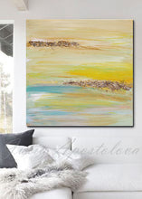 Yellow Gold Blue Abstract Print, Gold Leaf, Minimalist Painting, Large Wall Art, Part 2 of Triptych