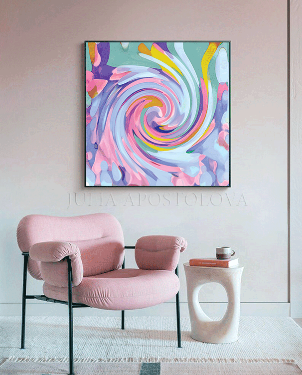 Pink Cloud Abstract Original Painting Yellow Green Pink Abstract Wall Art, on sale Modern Wall Art, Living Room Decor