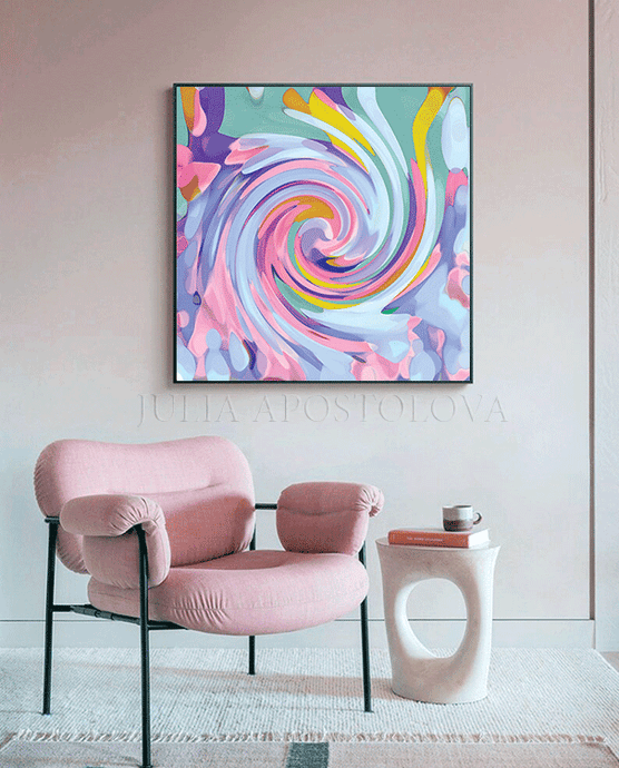 Abstract Swirl Pastel Colors Wall Art Canvas Painting Print for Bedroom Nursery Decor, Gift for Her