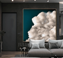 Modern Painting Cloud Abstract Dark Teal Wall Art Canvas, Cloud Painting for Trend Office Home Decor, julia apostolova, dream catcher, interior decor, scandi wall art decor, bedroom art, dark art, White and Earth Colours, watercolour, modern abstract, Minimalist Painting, extra large wall art, extra large painting, abstract cloud painting, abstract cloud art, abstract cloud, abstract landscape, abstract cloudscape, nordic home decor, nordic design art, oil cloud painting, office interior, Office Modern Art
