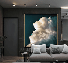 Large Cloud Painting 'Dream Catcher', Dark Teal Wall Art Canvas for Trendy Decor by Julia Apostolova