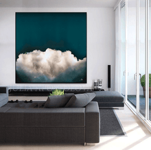 Large Minimalist Cloud Abstract Painting, Teal Wall Art, Huge Canvas Art, Nordic Decor, Gift for Him