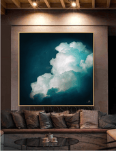 Dark Teal Painting Abstract Large Cloud Wall Art on high qualify Canvas from Original Cloud Painting by artist Julia Apostolova, perfect Teal Wall Art Trend Decor for Bedroom, Living room Office, Hotel, Restaurant, also ideal gift for him