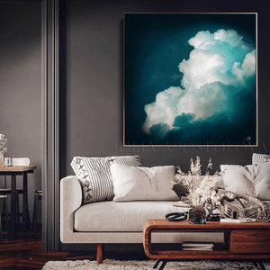 Teal Painting, Cloud Large Canvas, Teal Wall Art Cloud Painting Abstract, Celestial Wall Decor, Julia Apostolova, Teal Sky, watercolor painting, trendy wall art, celestial painting, celestial abstract wall art, bedroom wall art, office decor, celestial decor, abstract landscape, interior designer, interiors, celestial cloud art, abstract cloudscape, abstract clouds, dreamy trend art, dark sky, dark teal painting, contemporary art, celestial abstract, dark teal wall art, nordic wal art