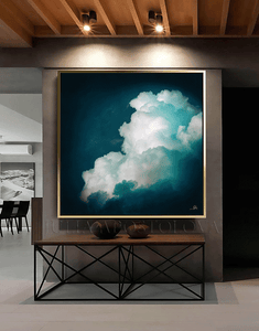 Teal Painting, Cloud Large Canvas, Teal Wall Art Cloud Painting Abstract, Celestial Wall Decor, Julia Apostolova, Teal Sky, watercolor painting, trendy wall art, celestial painting, celestial abstract wall art, bedroom wall art, office decor, celestial decor, abstract landscape, interior designer, interiors, celestial cloud art, abstract cloudscape, abstract clouds, dreamy trend art, dark sky, dark teal painting, contemporary art, celestial abstract, dark teal wall art, nordic wal art
