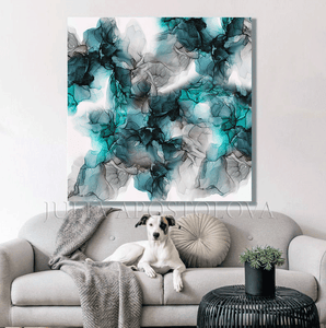 Large Wall Art, Abstract Painting, Canvas Art Print, Ink Painting, Gift for Her, Smoky Floral Dream, Teal Gray Wall Art, Large Canvas Print, READY TO HANG, Minimalist Abstract, Canvas Wall Art, Alcohol Ink Art, Tender color, romantic Painting, zen wall art, Contemporary Art, Modern Art Decor, Gallery Wrap Canvas Print, Original Painting, Abstract Alcohol, Julia Apostolova, elegant art, abstract floral wall art, floral painting, abstract floral print, large marble art, abstract marble, elegant art, interior