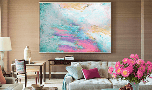 Gold Leaf Canvas Art Turquoise Gold Pink Minimalist Abstract Painting 'Azure Gem' by Julia Apostolova, Gold Leaf Paintung, Watercolor Abstract Painting Gold Leaf Canvas Art, gold leaf watercolor, julia apostolova, gold painting, abstract watercolor, seascape abstract, seascape, abstract seascape painting, Iceland from Above office wall art, gold leaf abstract canvas, gold leaf abstract art, interior decor, livingrom, interior designer, modern decor, office decor, luxury art, living room art, bedroom decor