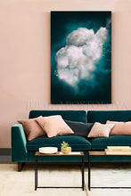 Dark Teal, Wall Art Cloud Painting, Cloud, Large Cloud Art Textured Canvas Print, Modern Interior Decor, Julia Apostolova, Dreamy Wall Art, Dream Art, luxury decor, art above bed art, airbnb decor, oil painting, abstract wall art, abstract print, abstract painting, abstract cloudscape, abstract clouds, interior decor, huge wall art canvas, huge painting, teal home decor, office wall art, dark sky, clouds and stars, teal and white, teal abstract, silver details, abstract clouds, abstract cloud wall art
