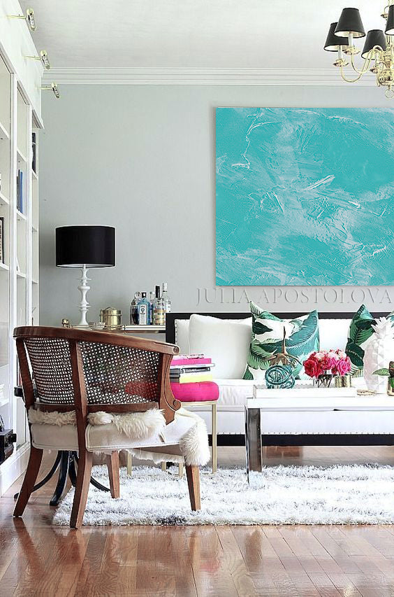 Turquoise Painting, Teal Wall Art, Turquoise Wall Art, Maldivian Dreams, Minimalist Abstract Canvas Print, Spa Decor, Zen Decor, Julia Apostolova, Interior, Minimal Art, Tropical Art, Coastal Decor, Beach House Decor, 