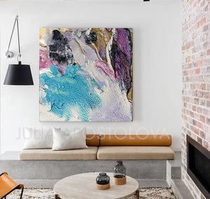 Turquoise Purple Gold, Cell Abstract Painting, Abstract Seascape, Art Print on Canvas, Beach Wall Decor, Large Wall Art, Modern Home Decor, Part 2 of Diptych Painting, Interior, Home Decor, Modern Interior, Design, Interior Designer, Ideas, Living Room, Bedroom