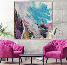 Turquoise Purple Gold, Cell Abstract Painting, Abstract Seascape, Art Print on Canvas, Beach Wall Decor, Large Wall Art, Modern Home Decor, Part 2 of Diptych Painting, Interior, Home Decor, Modern Interior, Design, Interior Designer, Ideas, Living Room, Bedroom