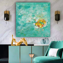 Turquoise Wall Art, Original Wall Art, Minimalist Abstract Seascape Painting, Green Wall Art, Julia Apostolova, Romantic Floral Abstract Painting Elegant Gold Leaf Art, Pastel Colors, Modern Romantic tender art, Original Abstract Gold Leaf Painting, Art Gift for Her, Girls Room Decor, Interior Decor, Interior Design, Interior Designers, Kids Room Decor, Wall Art Design, Gold Leaf Wall Art, Glitter, Golden Accents, Modern Decor, Zen, Floral Art, Floral Abstract, Original Wall Art, Original Artwork