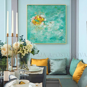 Turquoise Wall Art, Original Wall Art, Minimalist Abstract Seascape Painting, Green Wall Art, Julia Apostolova, Romantic Floral Abstract Painting Elegant Gold Leaf Art, Pastel Colors, Modern Romantic tender art, Original Abstract Gold Leaf Painting, Art Gift for Her, Girls Room Decor, Interior Decor, Interior Design, Interior Designers, Kids Room Decor, Wall Art Design, Gold Leaf Wall Art, Glitter, Golden Accents, Modern Decor, Zen, Floral Art, Floral Abstract, Original Wall Art, Original Artwork