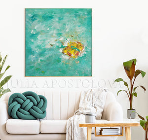 Turquoise Wall Art, Original Wall Art, Minimalist Abstract Seascape Painting, Green Wall Art, Julia Apostolova, Romantic Floral Abstract Painting Elegant Gold Leaf Art, Pastel Colors, Modern Romantic tender art, Original Abstract Gold Leaf Painting, Art Gift for Her, Girls Room Decor, Interior Decor, Interior Design, Interior Designers, Kids Room Decor, Wall Art Design, Gold Leaf Wall Art, Glitter, Golden Accents, Modern Decor, Zen, Floral Art, Floral Abstract, Original Wall Art, Original Artwork