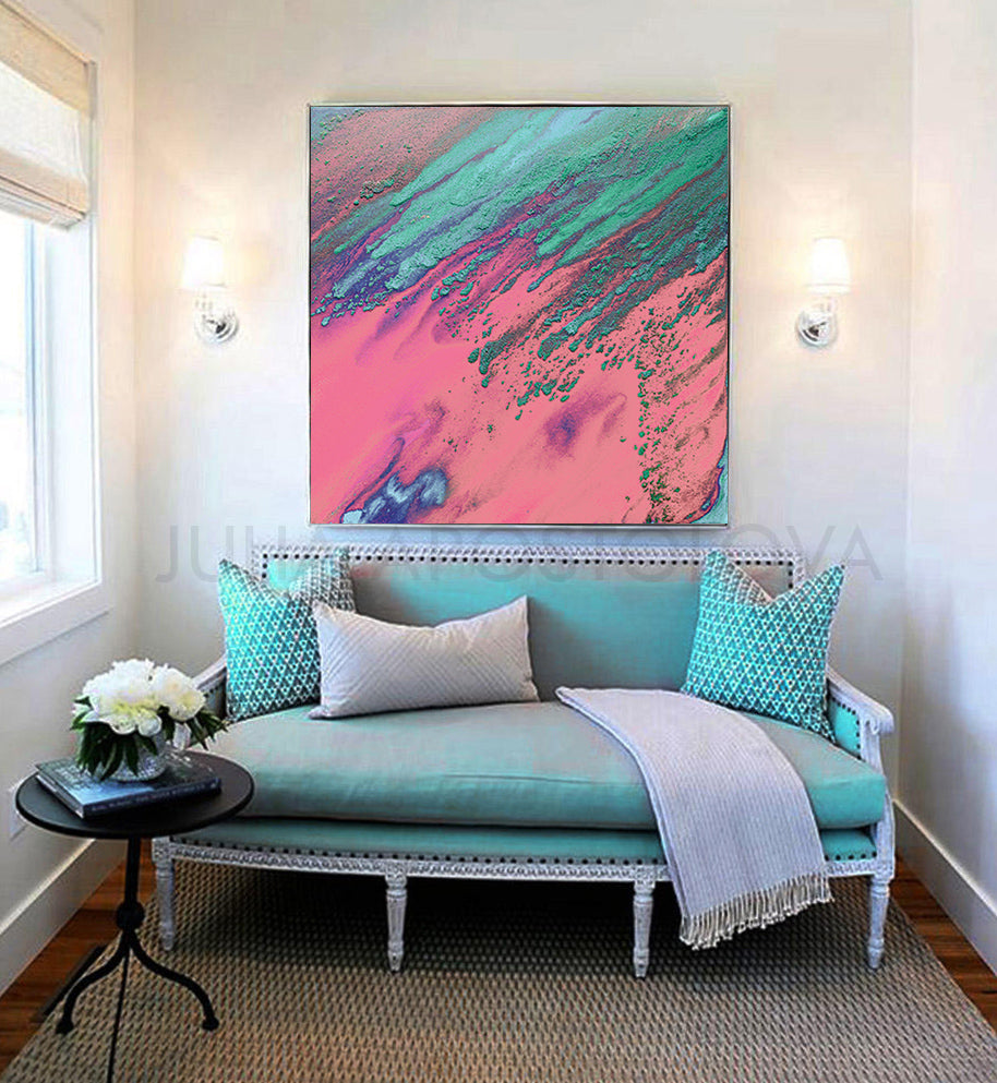 Pink Turquoise Wall Art Abstract Watercolor Painting Print Pastel Colors, Julia Apostolova, Girl Room Decor, Gift for Her, Minimalist Art, Home Decor, Interior Designers, Large Wall Art, Textured Canvas, Office Decor, Living Room Decor, Kids Room Art Decor, Bedroom Art, Romance, Romantic Painting, Romantic Wall Art, Romantic Dream