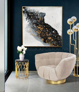 White Gold Black Abstract Art Design, Julia Apostolova, Modern Home Decor, Minimalist Painting, Contemorary Art Print, Bathroom, luxury, elegant interior design, living room, office deco