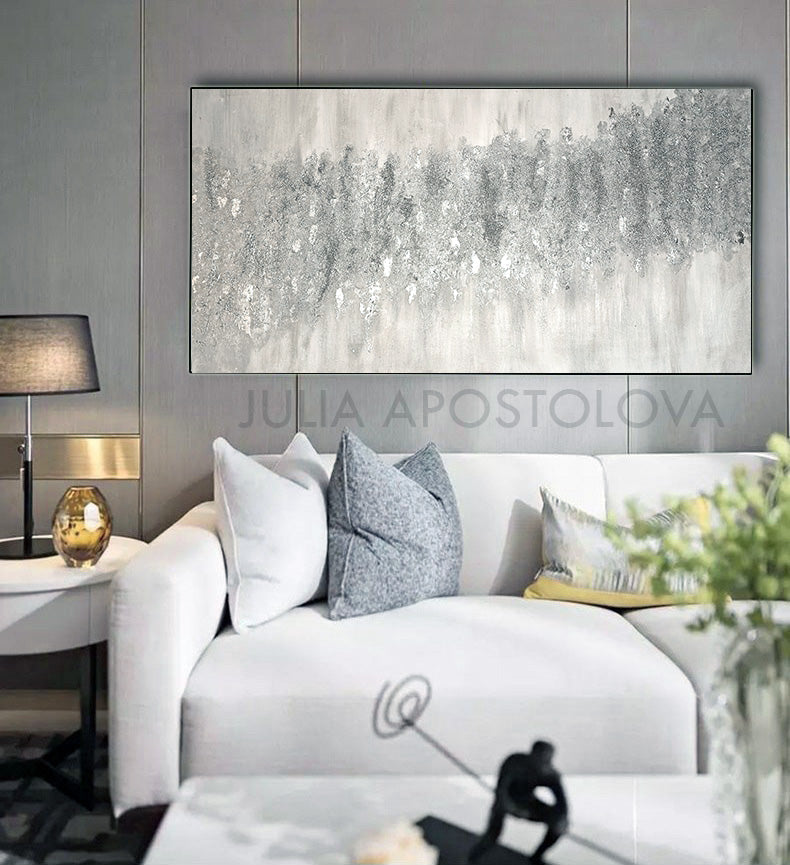 Glitter Painting Minimalist Silver Art Original, Elegant Gray Painting –  Julia Apostolova