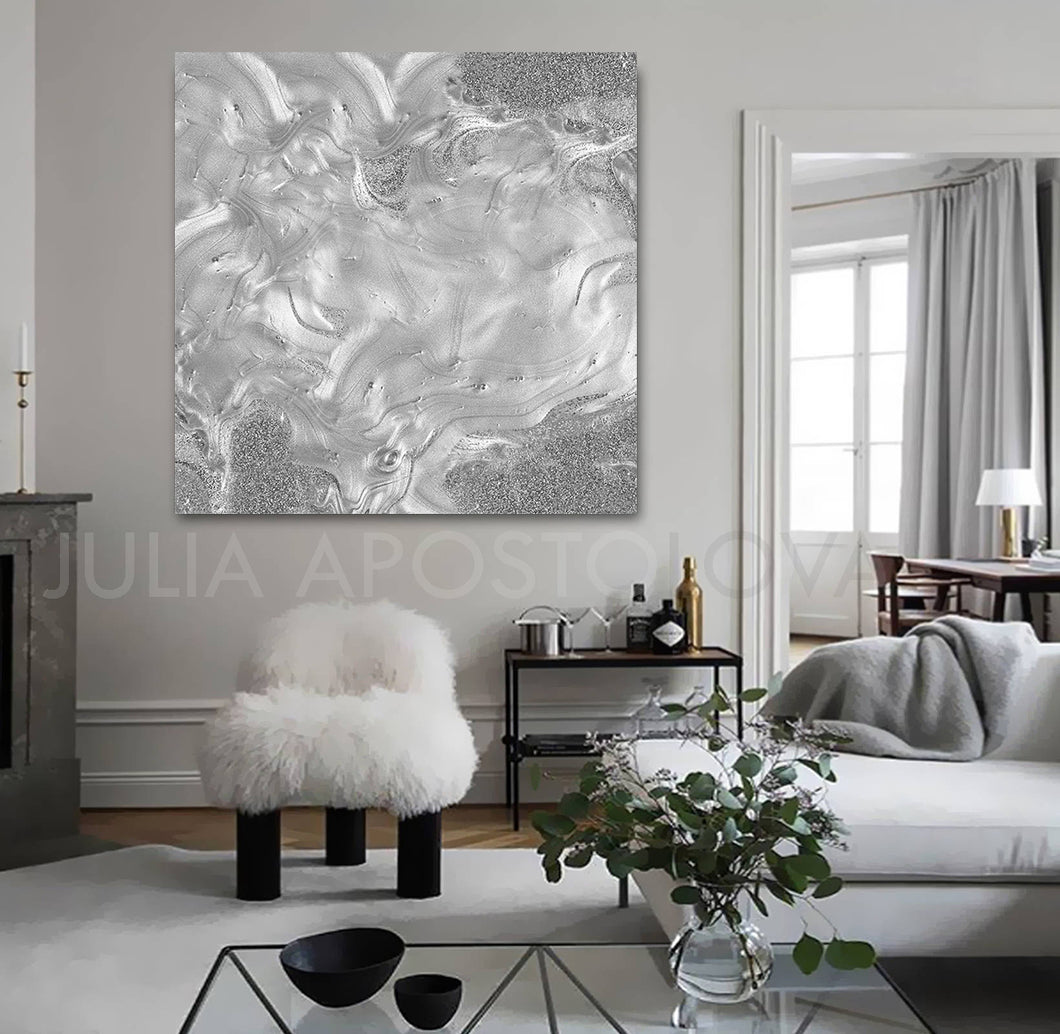 gray painting, grey painting, silver painting, modern interior, home decor, gray, grey art, large wall art, julia apostolova, minimalist, minimal art, abstract art, modern, living room, contemporary art, interior ideas, art disigner, artist