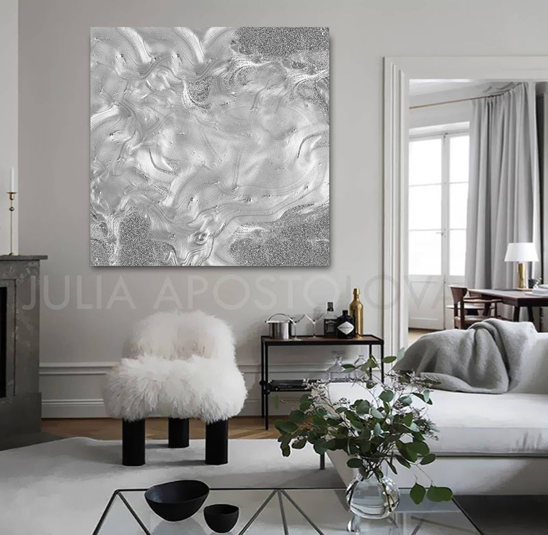 Glitter Painting Minimalist Silver Art Original, Elegant Gray Painting –  Julia Apostolova